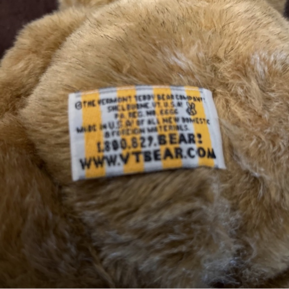 Vtg Authentic Vermont Teddy Bear Plush Made USA Jointed Movable Arms Legs & Head - Picture 7 of 7